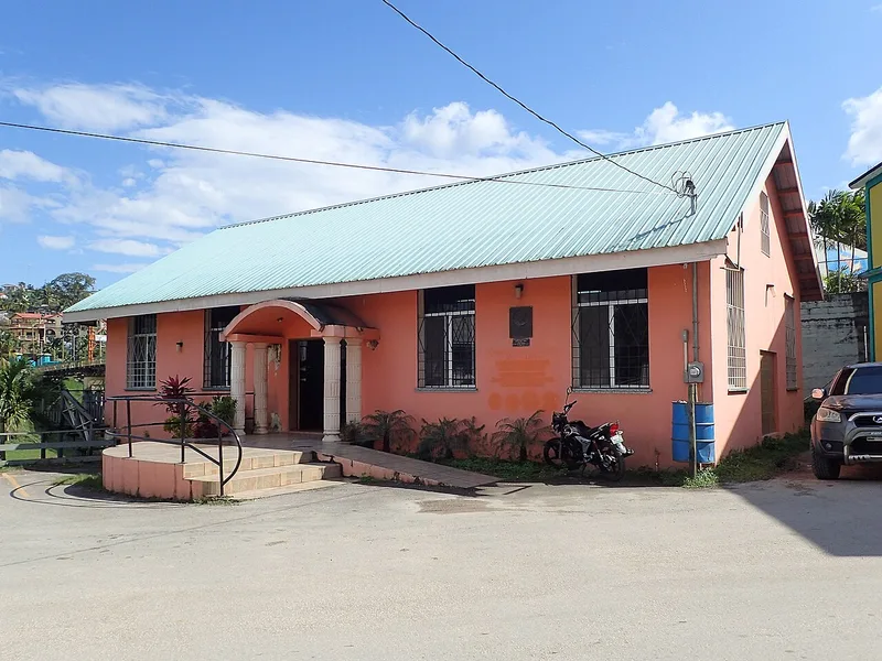 Pink landmark — San Ignacio Public Library, San Ignacio & Santa Elena